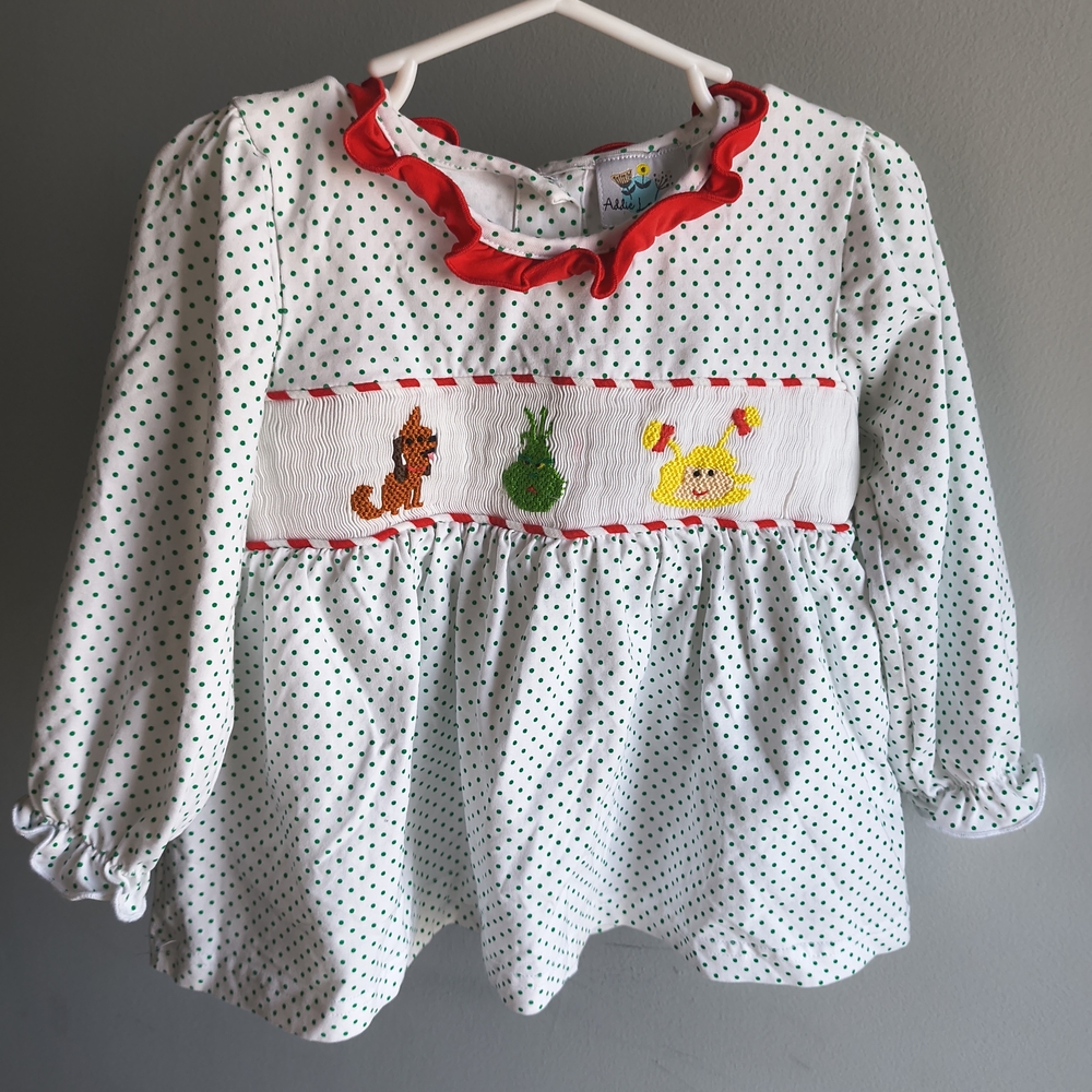 Polka Dot Smocked Adorable Top with Red Accents 3t